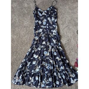 WAYF Navy Blue Floral Tiered Maxi Dress Spaghetti Strap Small